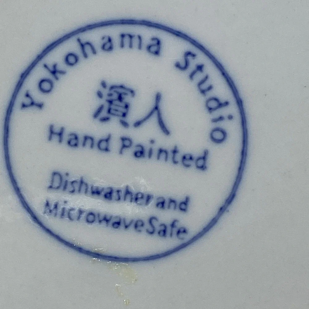 Yokohama Studio Hand Painted Ceramic Owl Food Storage Bowl Vented Lid White Blue